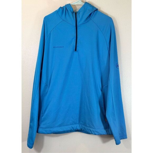 NWOT Mammut Blue Quarter Zip Hooded Pullover Lightweight Jacket Men's XXL - Picture 3 of 14